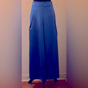 Cobalt Blue Wide-Leg Inverted Center-Leg Pleat Pants